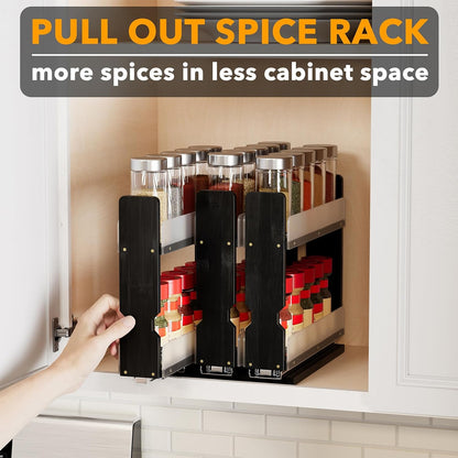 SpaceAid Bamboo Pull Out Spice Rack Organizer for Cabinet, Heavy Duty Slide Out Seasoning Kitchen