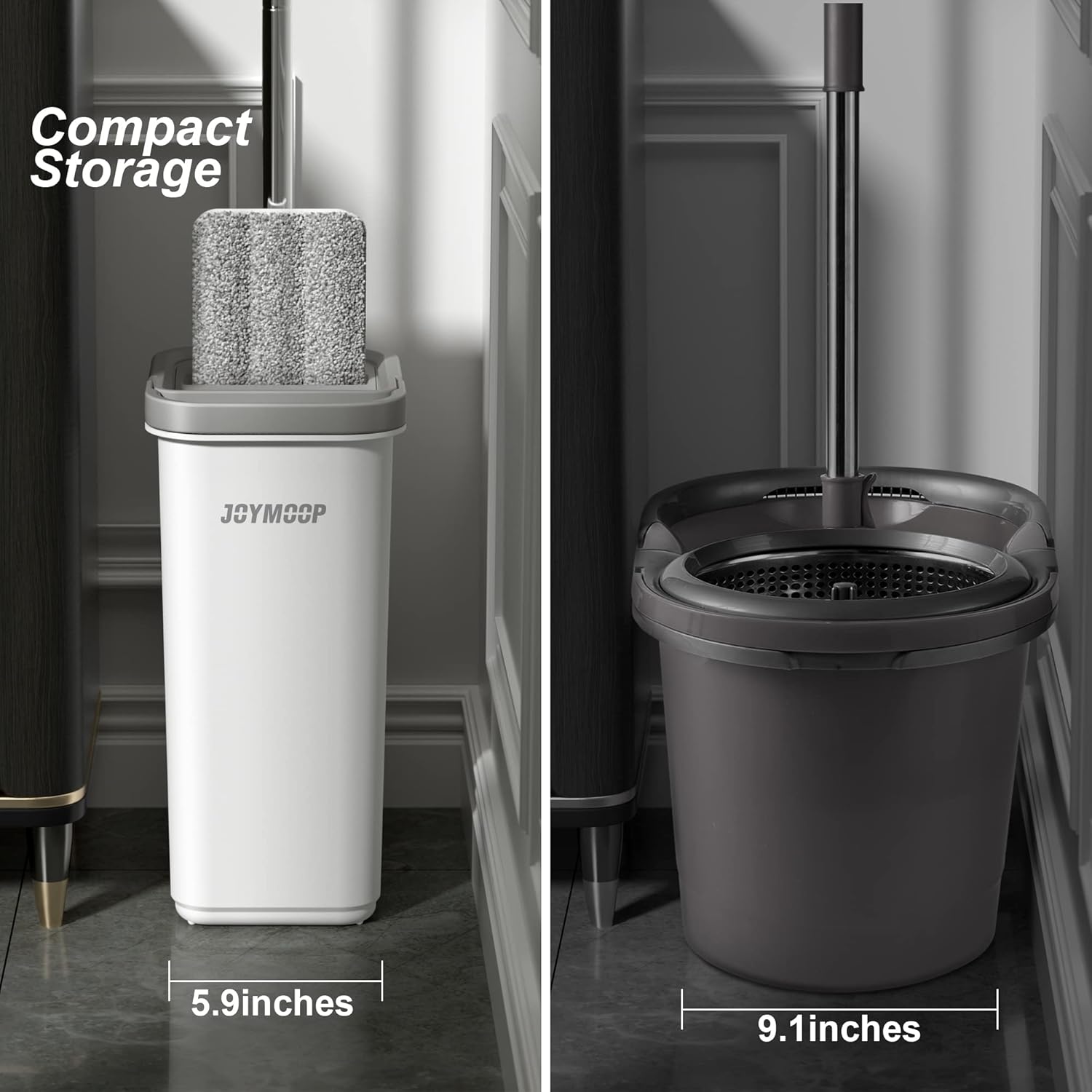 JOYMOOP Mop and Bucket with Wringer Set, Hands Free Flat Floor Mop and Bucket, 60" Mop with 5