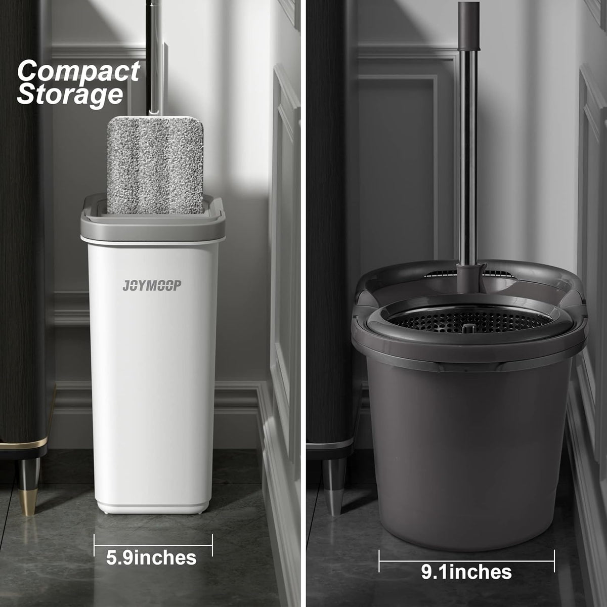 JOYMOOP Mop and Bucket with Wringer Set, Hands Free Flat Floor Mop and Bucket, 60" Mop with 6