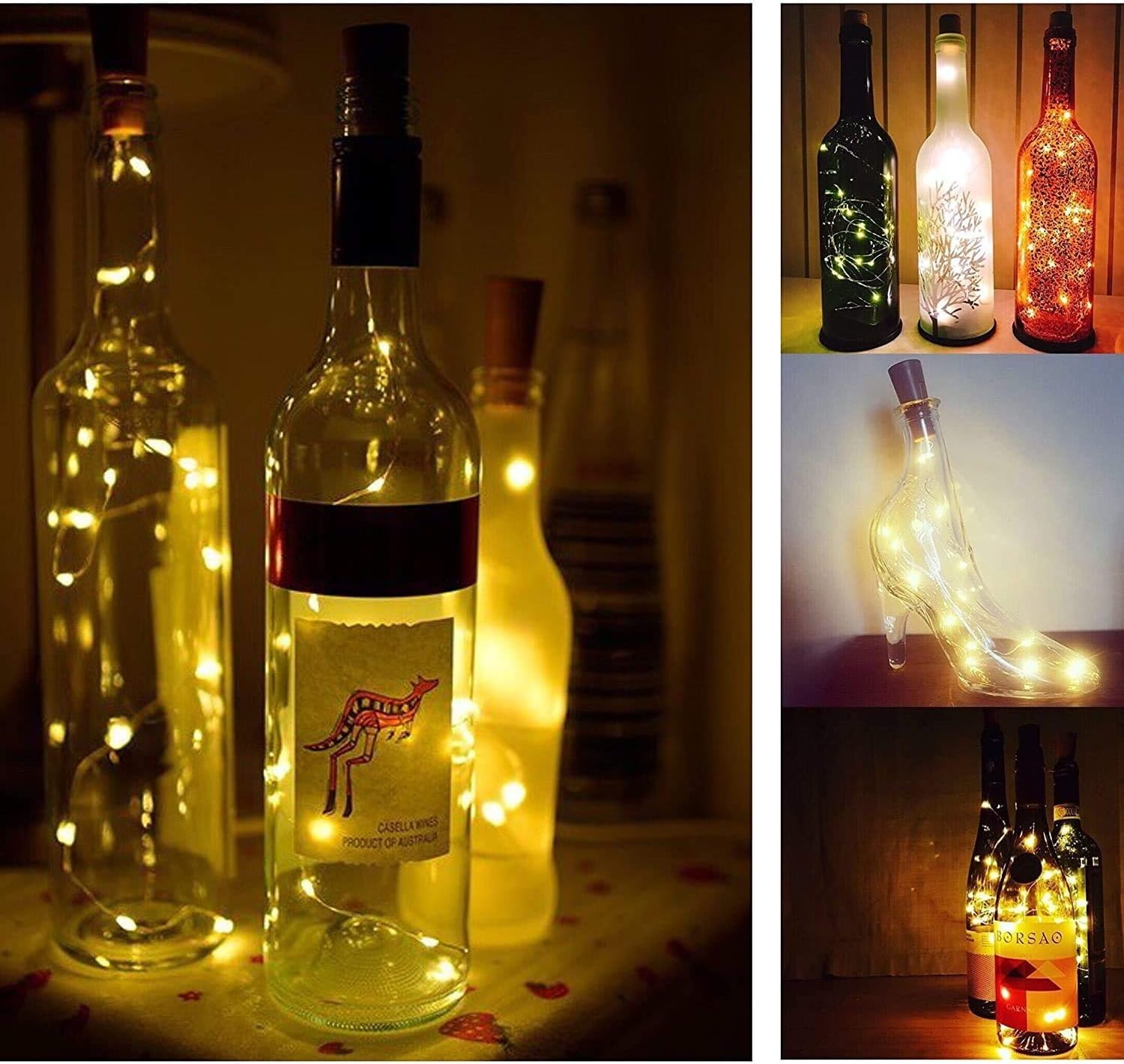 YJFWAL 24Pack 20LED Wine Bottle Lights with Cork, Cork Shape Silver Copper Wire Fairy Mini String
