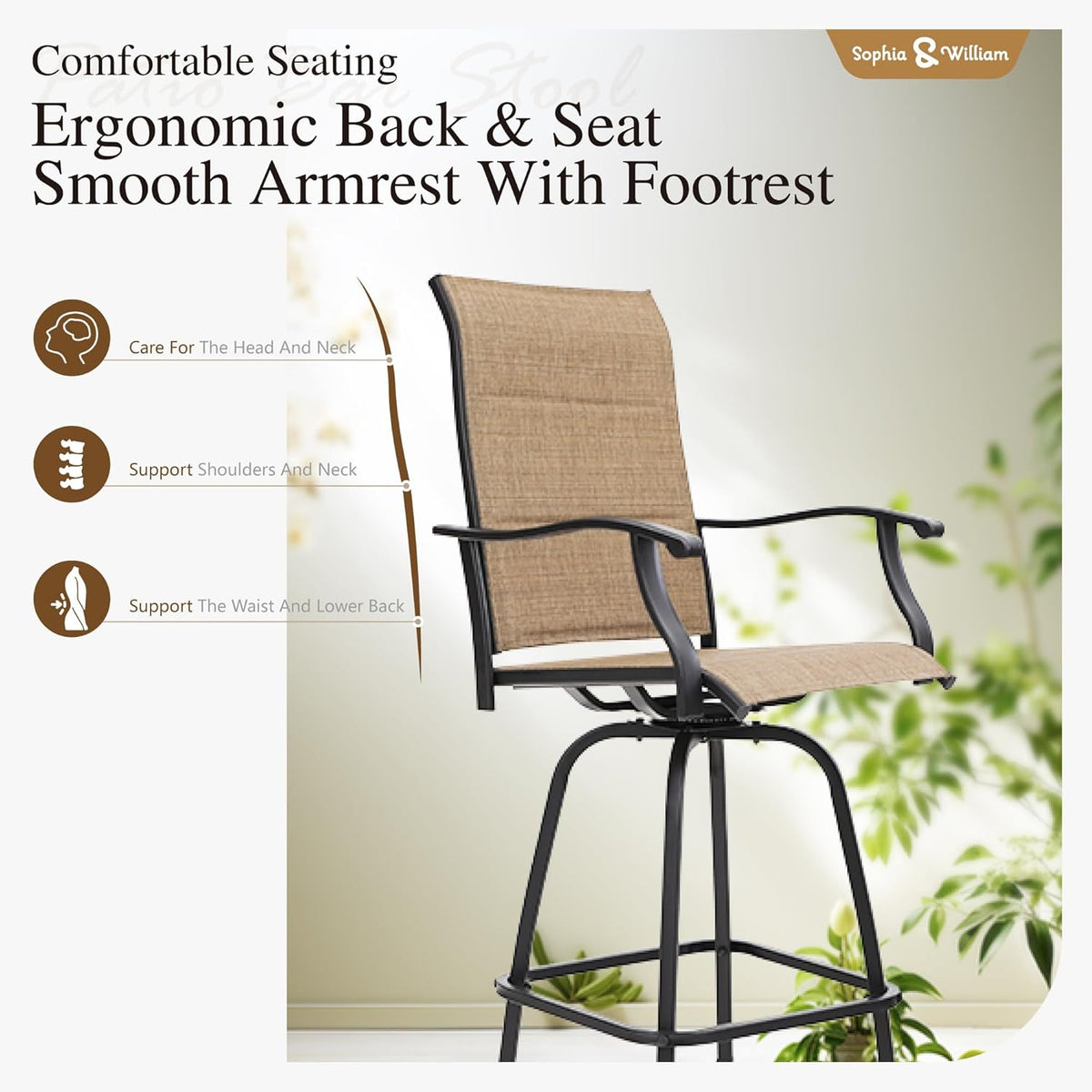 Sophia & William Outdoor Bar Set, Patio Bar Table and Chairs Set, Bar Height Patio Set - 4 x Swivel
