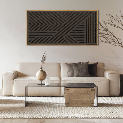 IARTTOP Large Black Framed Wood Wall Art for Living Room Abstract Modern Wooden Wall Decor Neutral