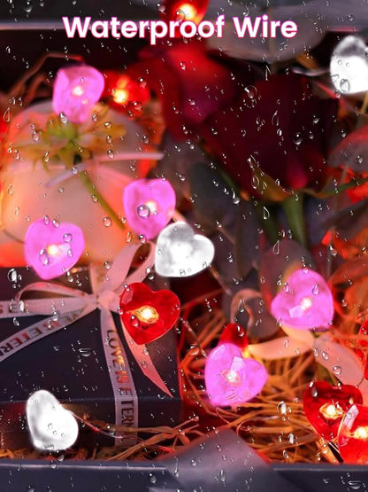 Red Pink White Heart Fairy Lights Battery Operated for Valentines Decor, 10FT 30 LED Battery String