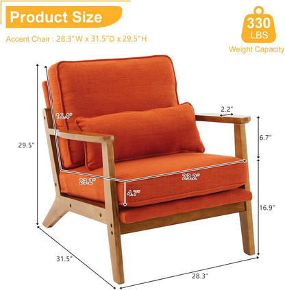 Karl home Accent Chair Wide Armrest Mid-Century Lounge Chair Linen Fabric Armchair with Lumbar