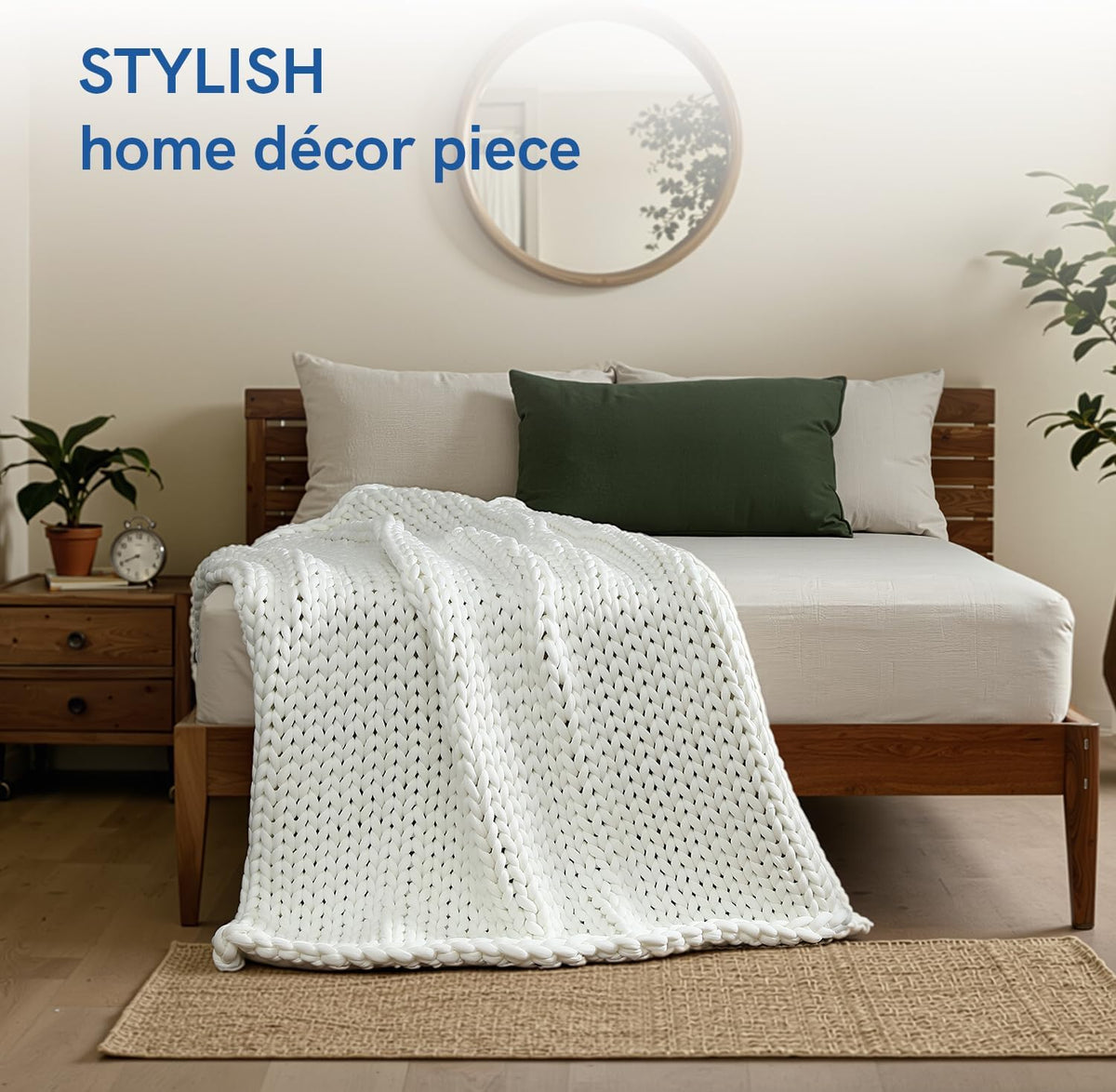YnM Cooling Chunky Throw Blanket, Medium-Weight, Hand Knitted, Skin Friendly, Ventilated and