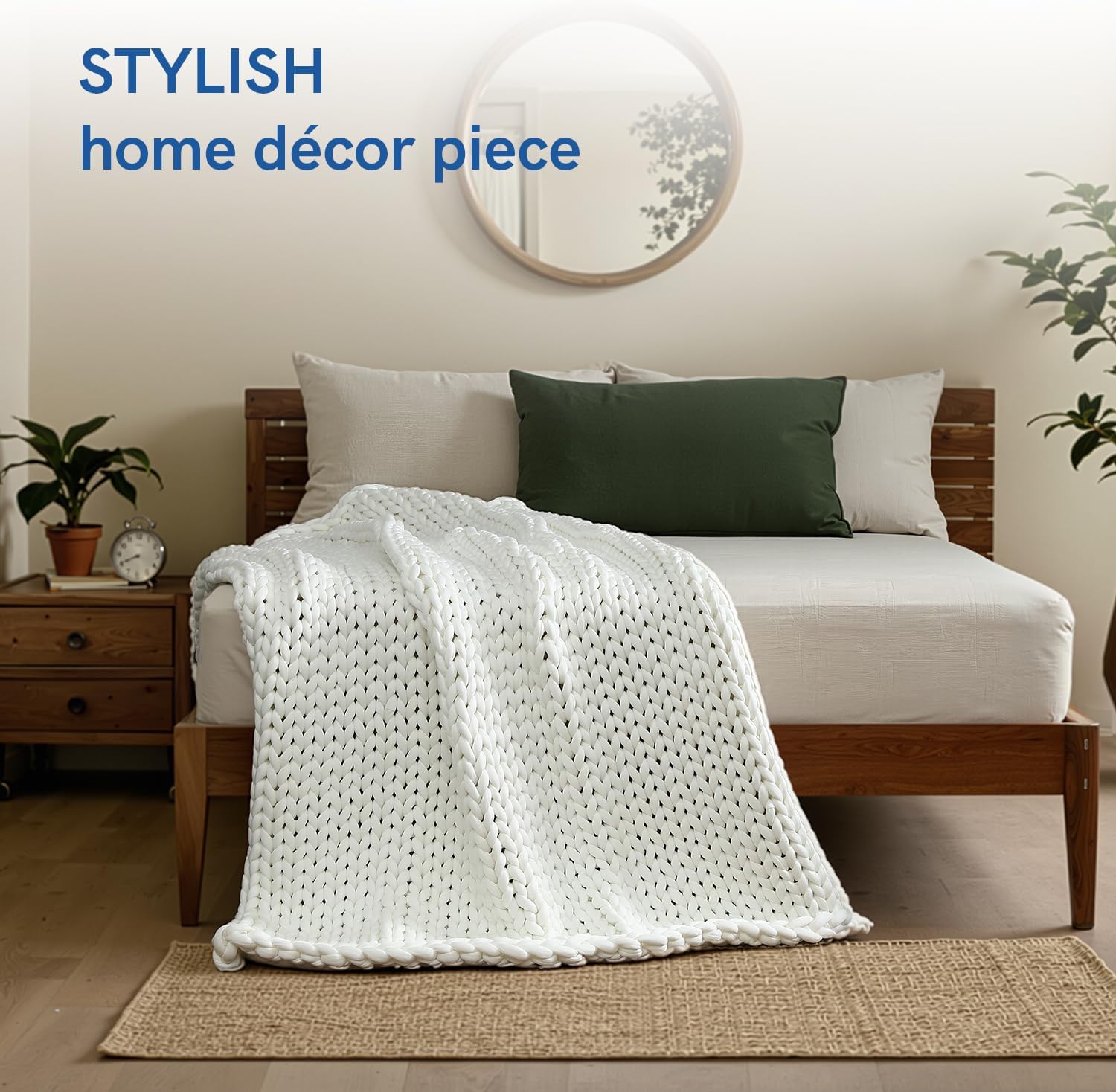YnM Cooling Chunky Throw Blanket, Medium-Weight, Hand Knitted, Skin Friendly, Ventilated and