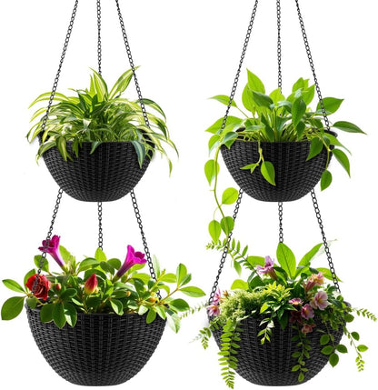 Hanging Planters for Indoor Outdoor Plants 8/10 Inch, 4 Packs Plant Hanger with Drainage Holes