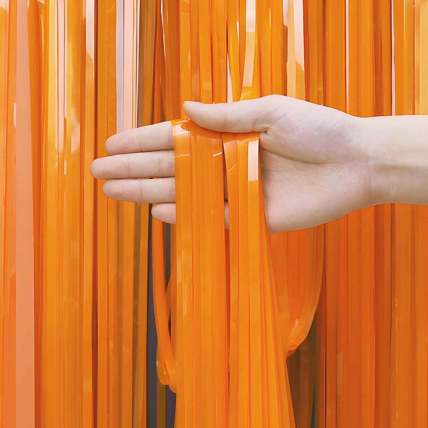 Orange Tinsel Curtain Party Backdrop - GREATRIL Foil Fringe Curtain Party Streamers for