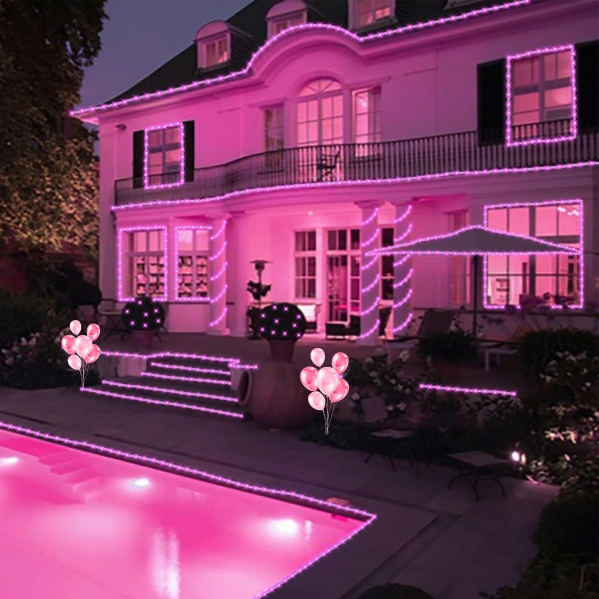 YEGUO Pink Solar Rope Lights Outdoor Waterproof, 2 Packs Each 33ft 100 LED String Lights for