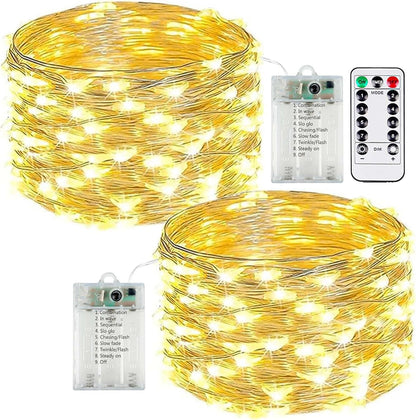 2-Pack 50 LED Fairy Lights Battery Operated with Remote Control Timer, 16 FT 50 LED Battery Lights