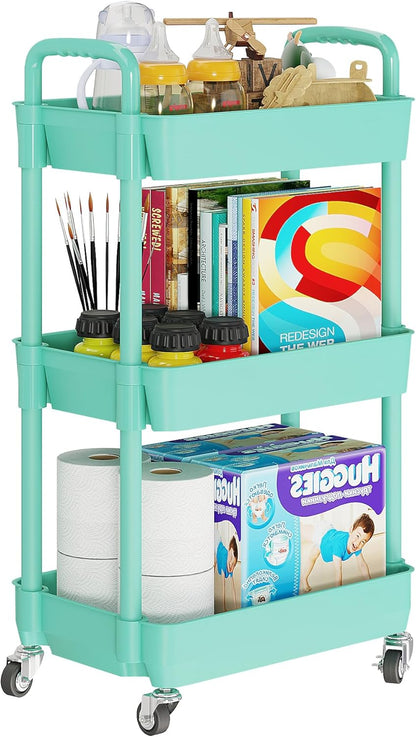 Laiensia 3-Tier Rolling Cart with Wheels,Multifunction Utility Storage carts, Kitchen Storage