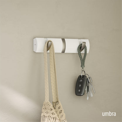 Umbra Flip Coat Rack, Wall Mount Retractable Hooks, 3-Hook, White/Nickel