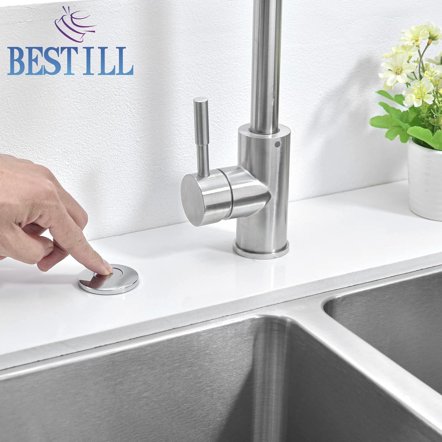BESTILL Garbage Disposal Air Switch Kit - UL Listed, Brass 3.6" Long Push Button for Waste
