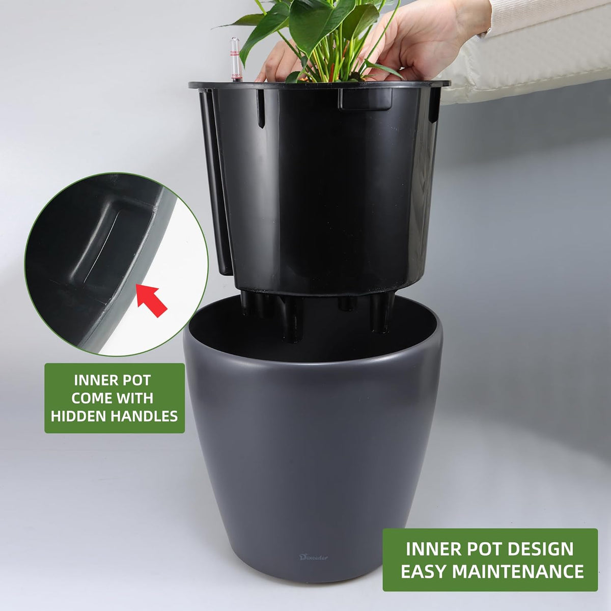Dexceder 15x14 Self Watering Planter with Wheels Indoor Outdoor, Inner Pot Design, Thickened Large