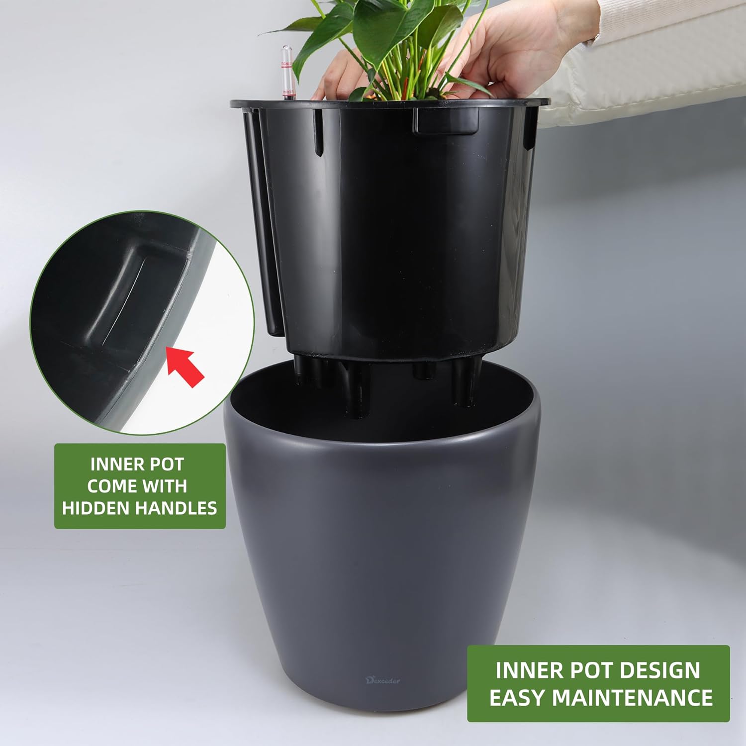 Dexceder 13x12 Self Watering Planter with Wheels Indoor Outdoor, Inner Pot Design, Thickened Large