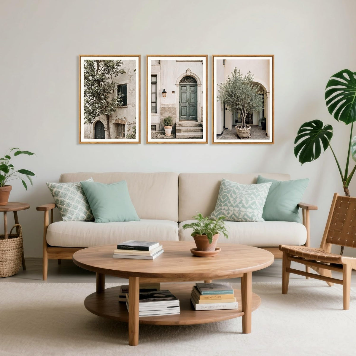 HPNIUB Large Vintage Italy City Landscape Framed Canvas Wall Art Set, Olive Green Tree Country Wall