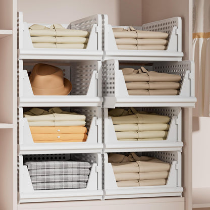 Stackable Plastic Storage Basket Closet Organizer Bin Foldable Clothes Organizer Storage Drawer