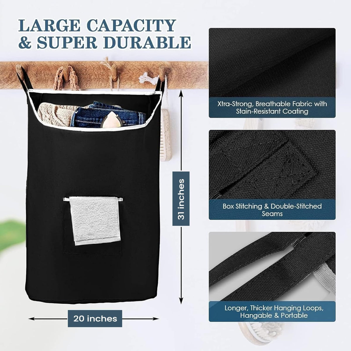 The Fine Living Co. X-Large Hanging Laundry Hamper with Over Door Hooks & Adhesive,Durable Space
