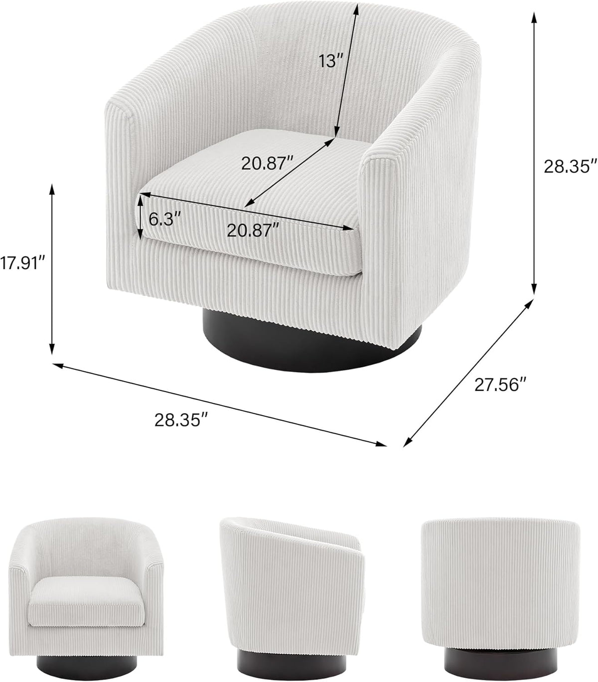 Swivel Barrel Accent Chair, Modern Round Corduroy Fabric Arm Chair for Living Room, Bedroom, Comfy
