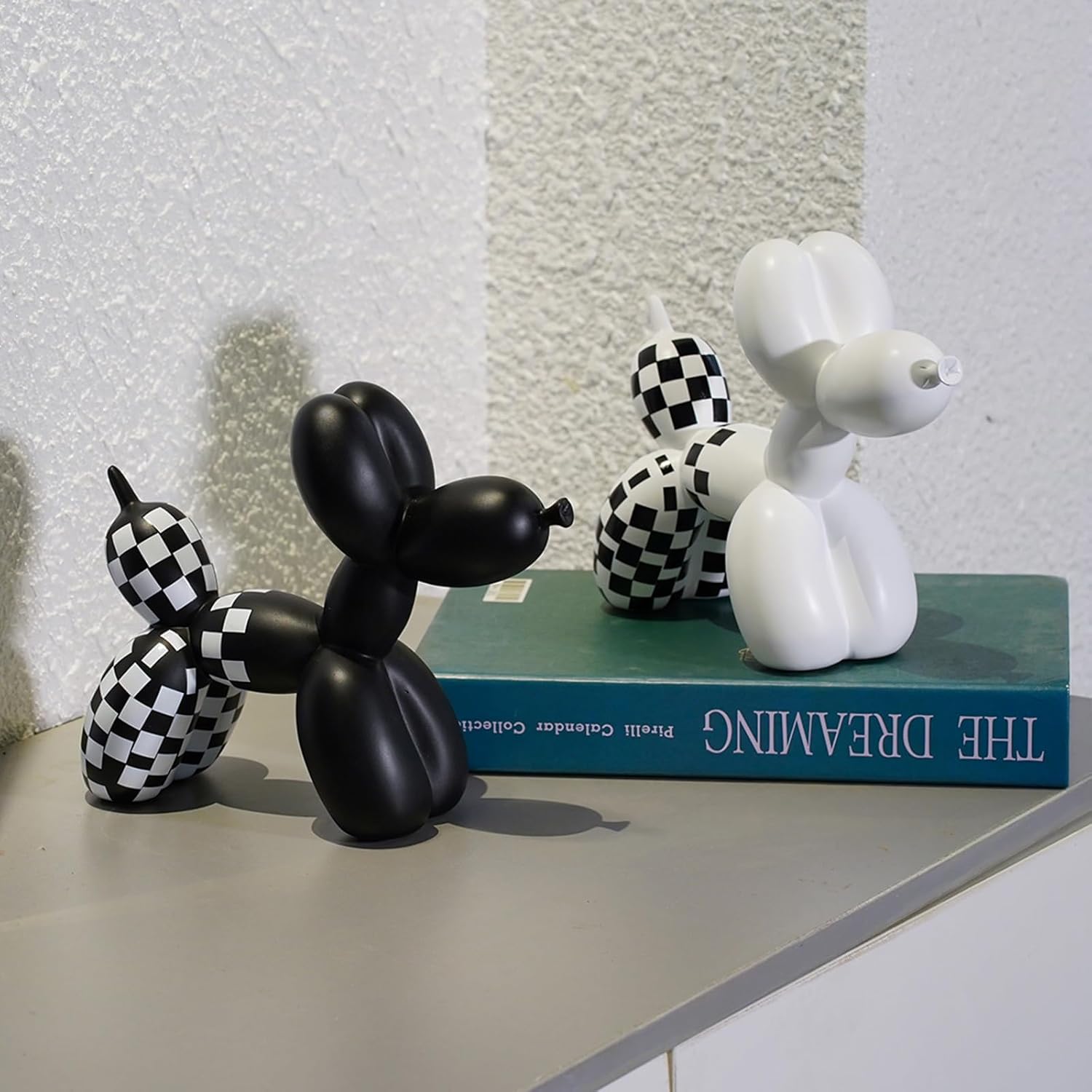 Vilead Resin Balloon Dog Statue with Checkered Pattern,Modern Home Decoration Trendy Animal Art