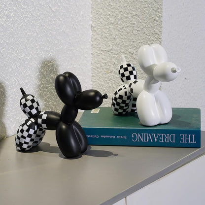 Vilead Resin Balloon Dog Statue with Checkered Pattern,Modern Home Decoration Trendy Animal Art