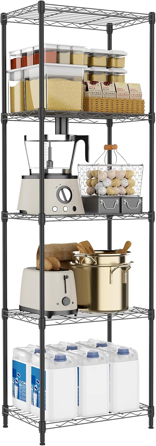 5 Tiers Shelf Metal Storage Shelves Wire Rack Closet Organizers with Wheel for Garage Kitchen