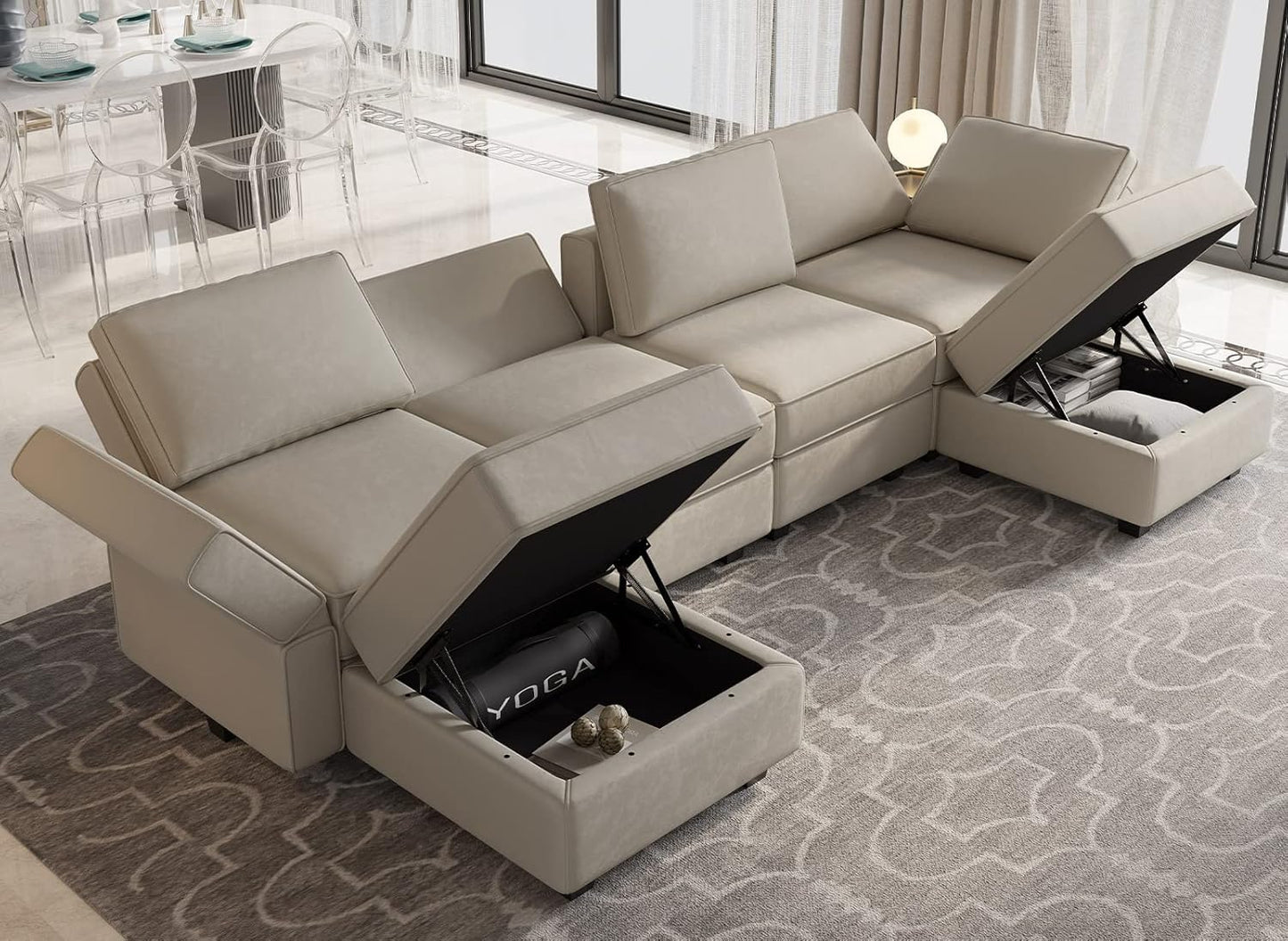 Belffin Modular Sectional Sofa with Reversible Chaises Velvet U Shaped Sectional Couch with Storage