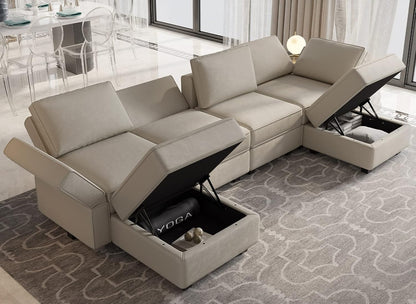 Belffin Modular Sectional Sofa with Reversible Chaises Velvet U Shaped Sectional Couch with Storage