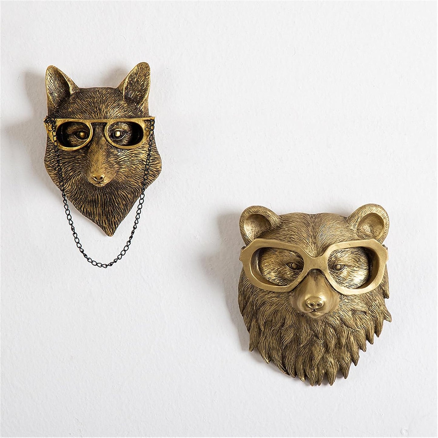 GUASDIE Animal Heads Wall Decor, Gold Vintage Decor Sculpture Resin Animal Head Wall Hanging Unique
