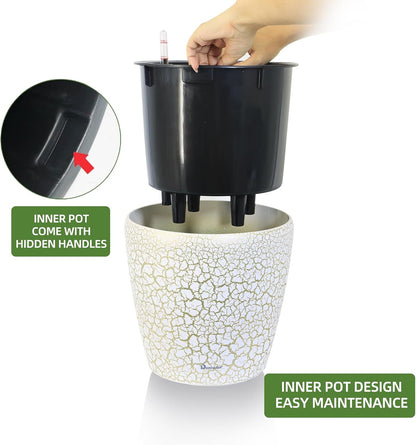 Dexceder 9x8 Inches Self Watering Planter Indoor Outdoor, Inner Pot Design, Thickened Table Flower