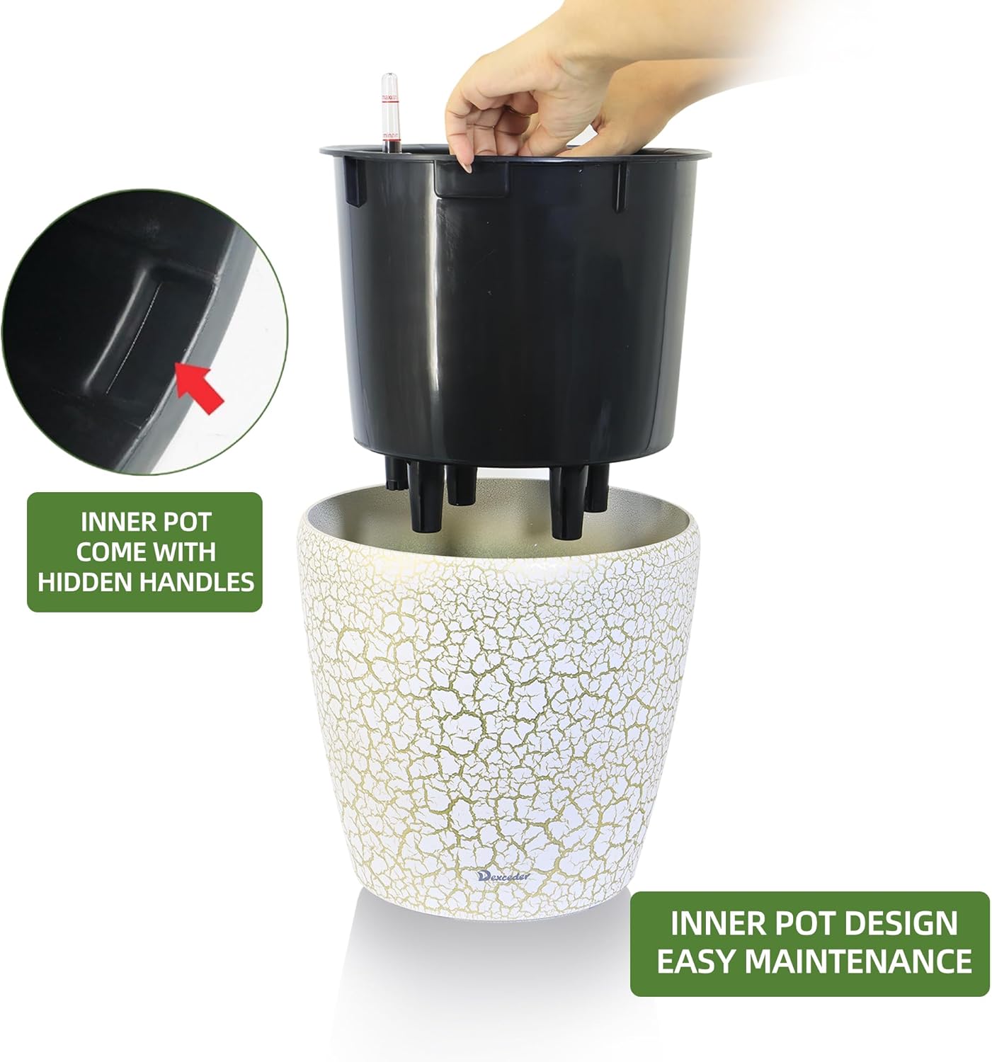 Dexceder 11x10 Inches Self Watering Planter Indoor Outdoor, Inner Pot Design, Thickened Table