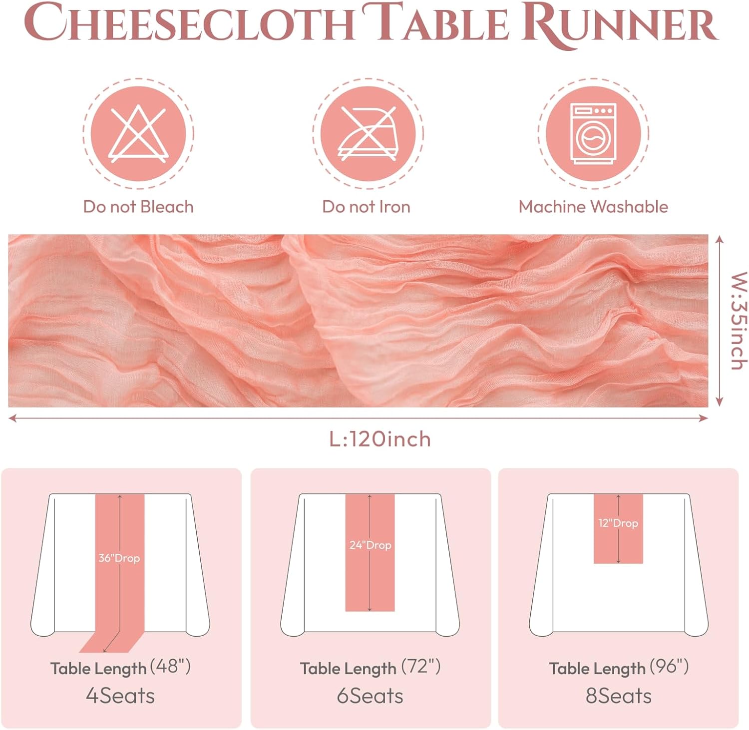 Sioloc 10 Pack Peach Coral Cheesecloth Table Runner Fall Autumn Decor for Home 10ft Table Cloth for