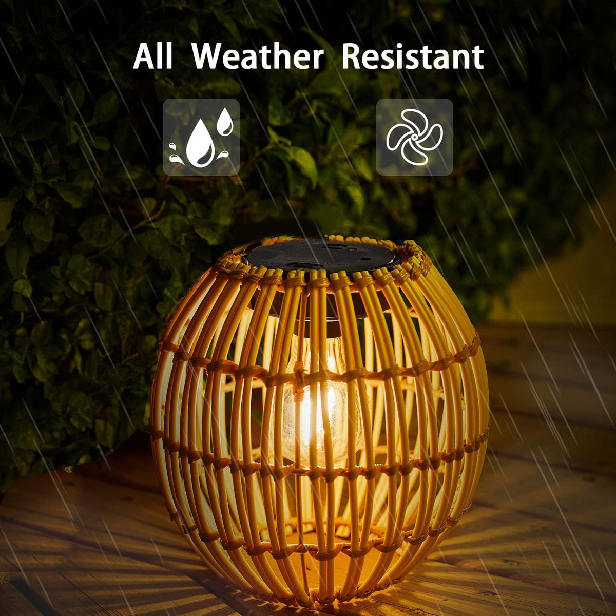 Livinlarge Hanging Solar Lantern Outdoor Waterproof, Large Solar Rattan Lantern Outdoor with Twine
