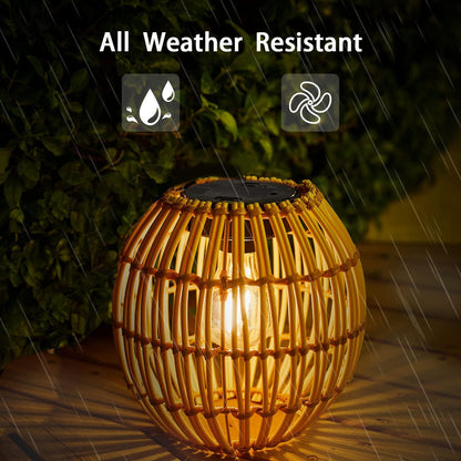 Livinlarge Hanging Solar Lantern Outdoor Waterproof, Large Solar Rattan Lantern Outdoor with Twine