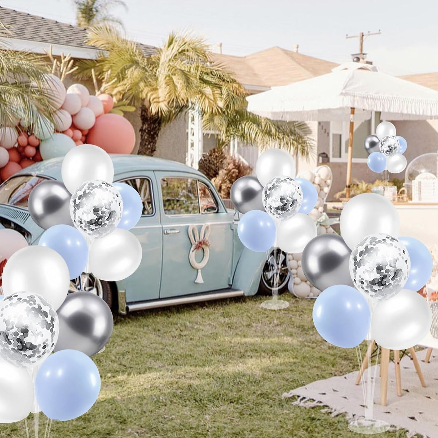 Baby Blue and Silver Balloon Stand Centerpiece Table Decorations for Baby Shower Wedding Engagement