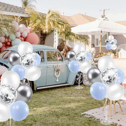 Baby Blue and Silver Balloon Stand Centerpiece Table Decorations for Baby Shower Wedding Engagement
