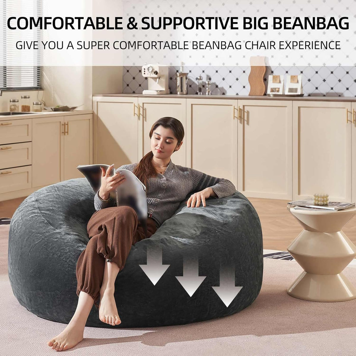 Bean Bag Chair 4Ft, Memory Foam Filled, Large Beanbag Chairs for Adults and Teens, Soft Sofa with