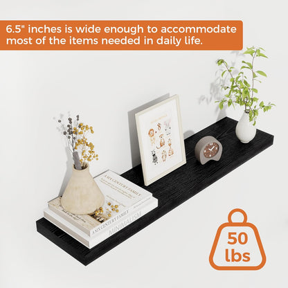 Fun Memories Floating Shelves for Wall, 27.5" Rustic Wood Deep Wall Mounted Shelves with Invisible