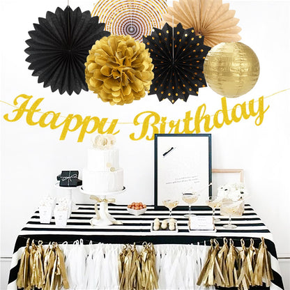 Black Gold Women-Men Birthday Party-decorations - 21pcs Happy Banner,Paper Streamers Lanterns