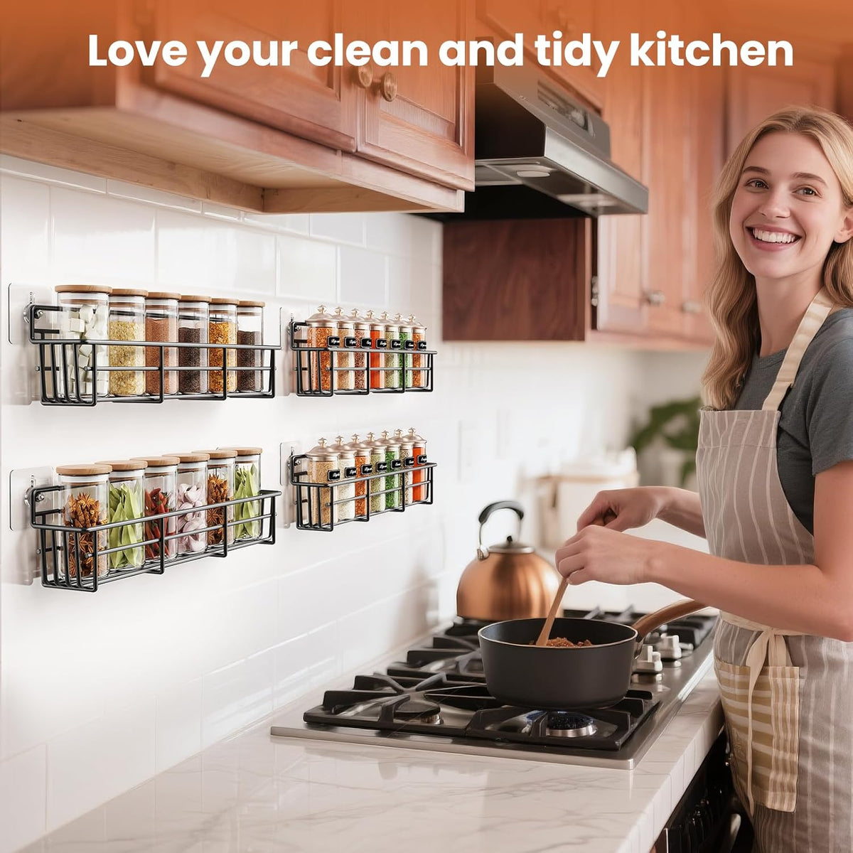 Spice Rack Organizer Wall Mount, Hanging Spice Pantry Storage Shelf Organization, 4 Pack Space