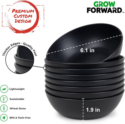 Grow Forward Premium Wheat Straw Bowls - 20oz Microwave Safe Plastic Cereal Bowls Set of 8 for