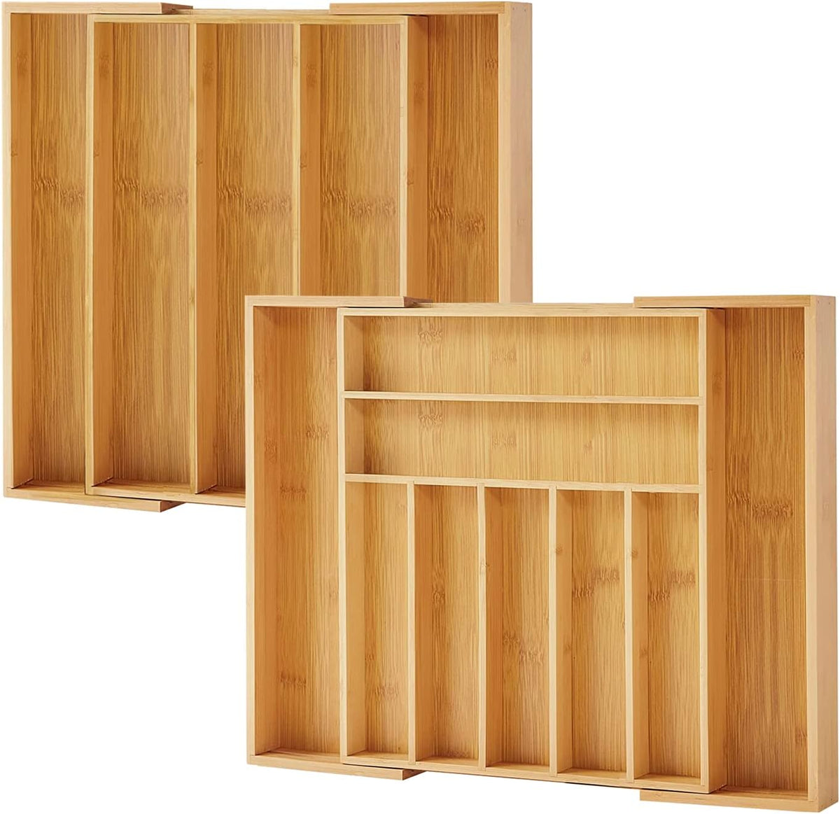 Bamboo Drawer Organizer, 2 Pack - Expandable Silverware Organizer & Utensil Drawer Organizer