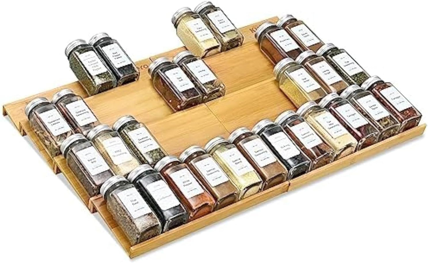 Spice Drawer Organzier,4 Tiers- 8Pcs Bamboo Spice Rack Tray Insert for Cabinet Drawer Countertop