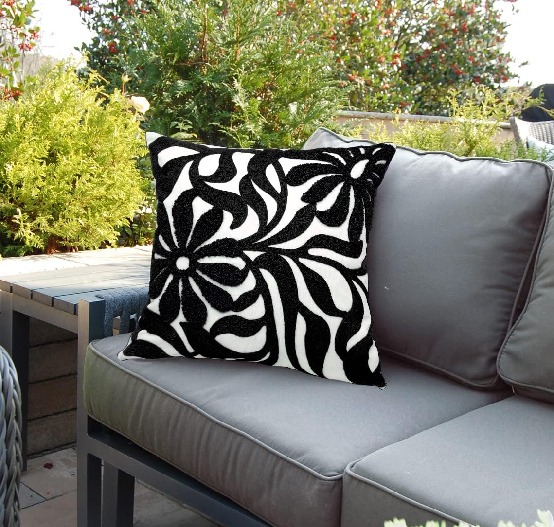 Alysheer Farmhouse Floral Leaves Embroidered Decorative Throw Pillow Cover 18x18 inches, Boho