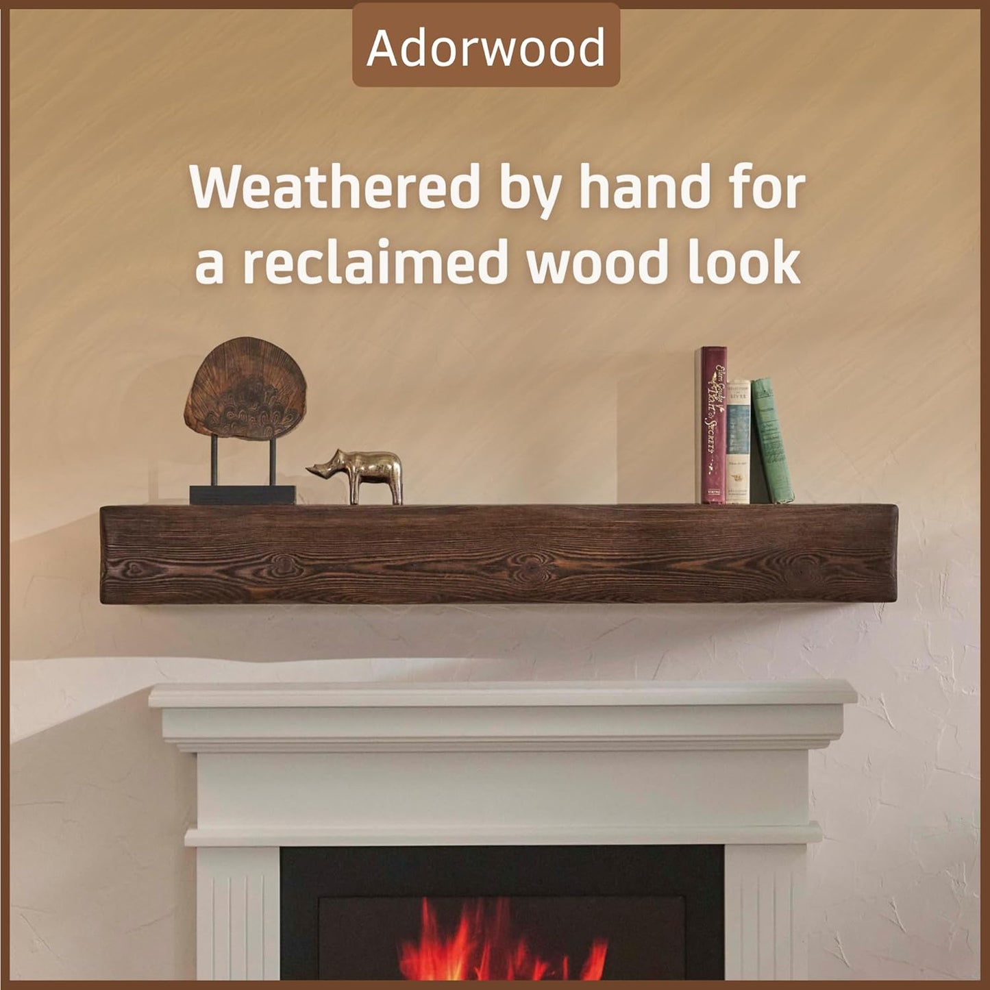 Handmade Fireplace Mantel Shelf, Extra Wide Rustic Wood Mantles for Over Fireplace, Wall Mounted