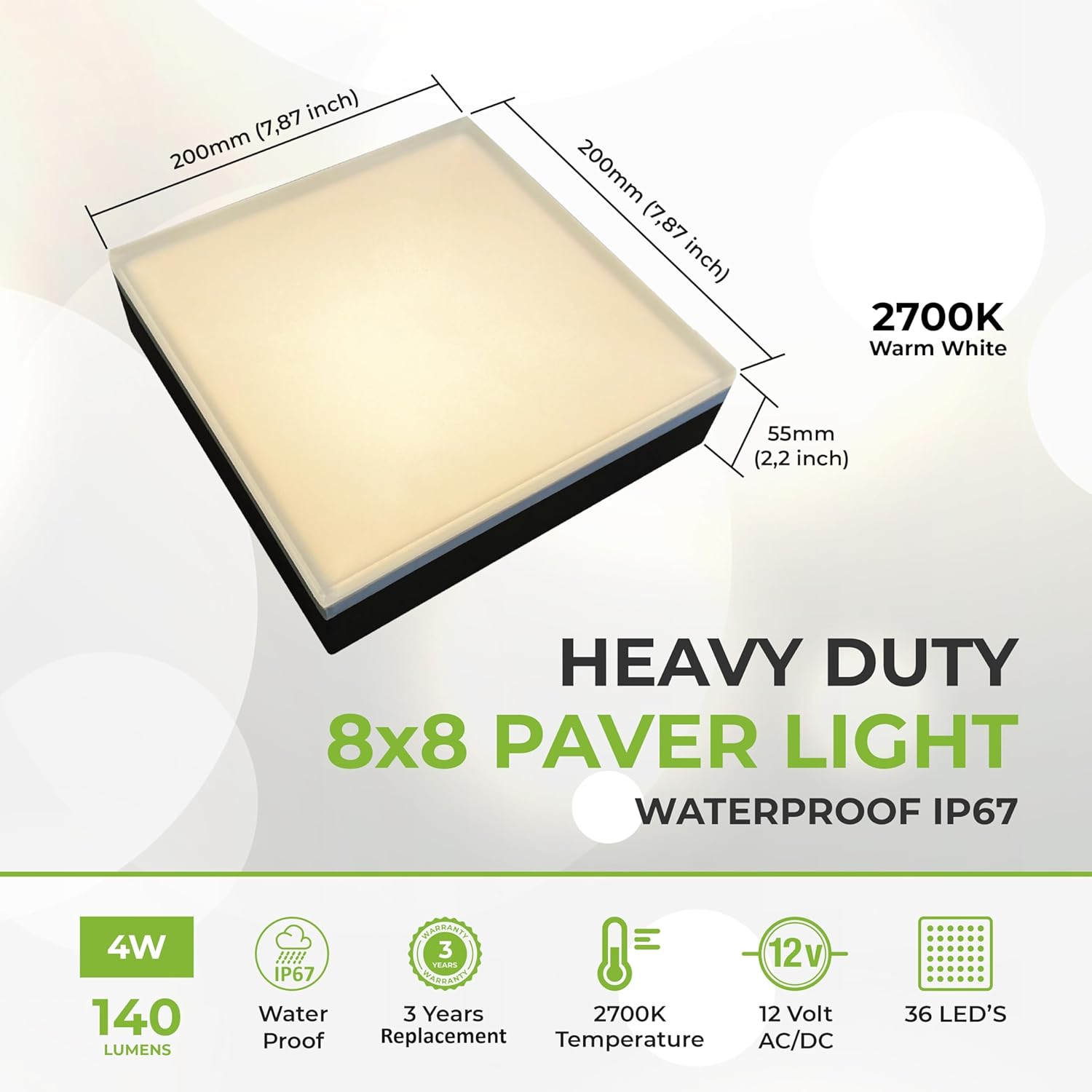 LUMENGY Paver Light 8×8 Inch (7.87 inch X 7.87 inch), Warm White Glare-Free Illumination for