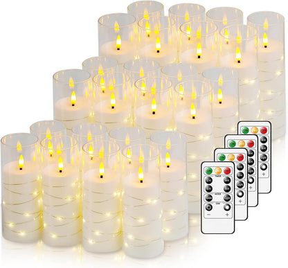 Flickering Flameless LED Candles,Battery Operated Candles 24 Pcs with Embedded Star String,Acrylic