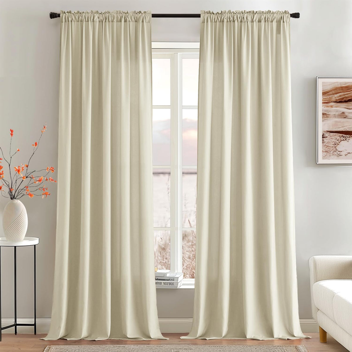 MIULEE Cream Beige Privacy Sheer Curtains That Let Light in 96 Inches Long Non-See-Through Semi