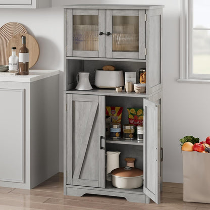 GarveeHome 54in Tall Bathroom Cabinet, Farmhouse Storage Cabinet with Glass Doors and Adjustable