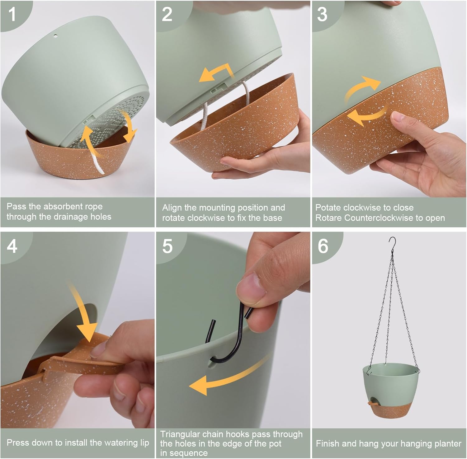 Hanging Planters for Indoor Outdoor Plants, 1 Set Self Watering Hanging Pot with Drainage Holes &